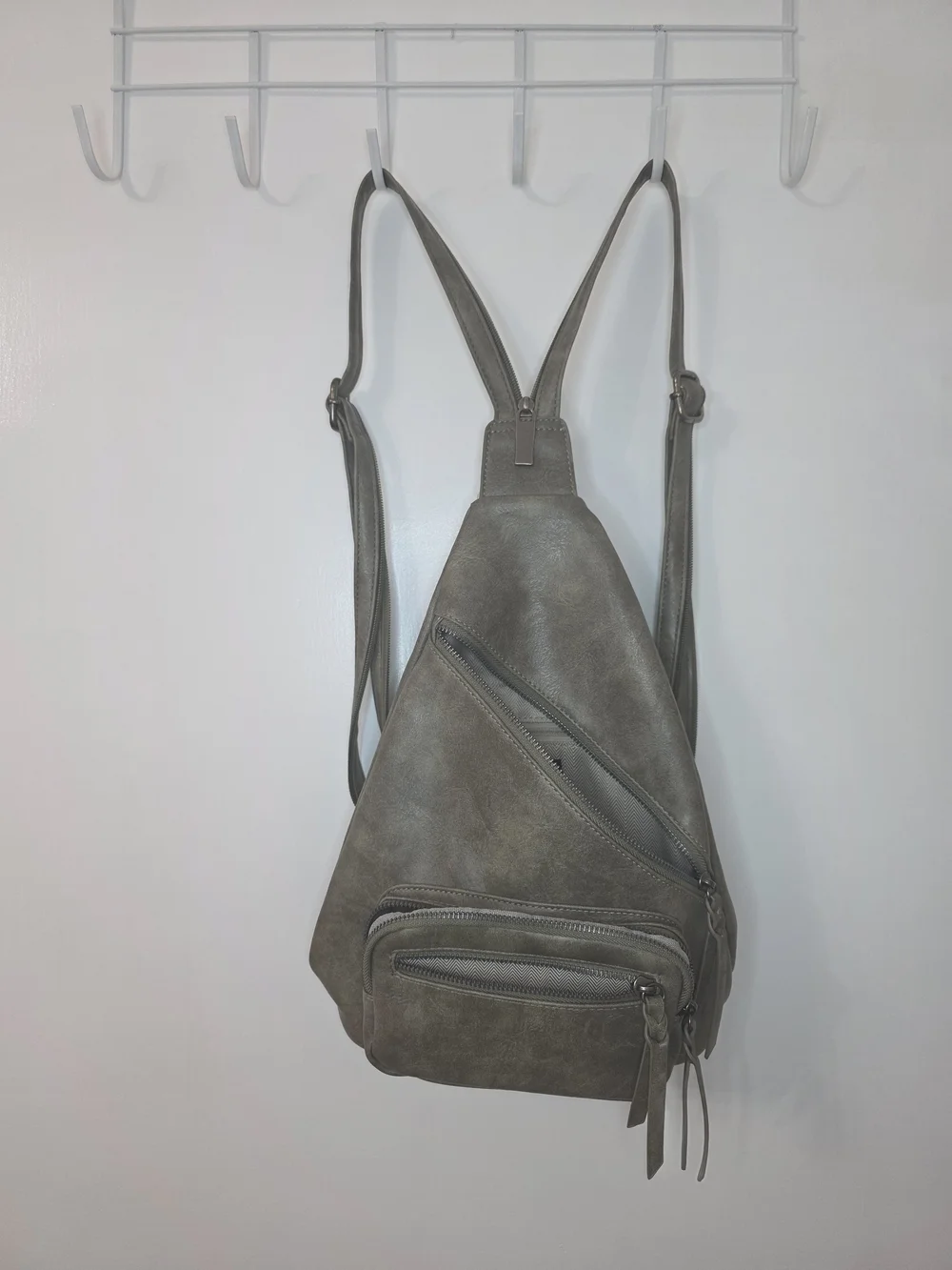 Womans Green Faux Leather Sling Backpack
